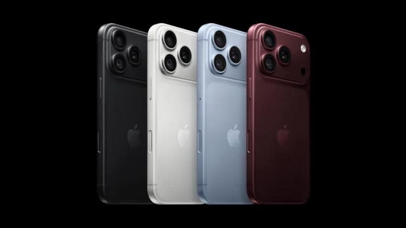 iPhone 18 Pro visti dal retro nei quattro colori: nero, argento, ghiacciaio e borgogna