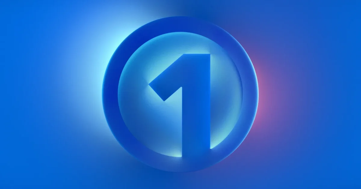 Il logo di Meta One, un numero 1 dentro un cerchio su sfondo blu
