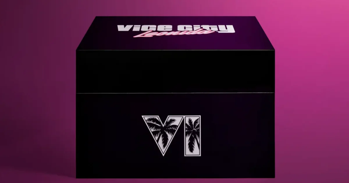 Scatola da collezione GTA 6 Vice City Collection, chiusa, con il logo VI