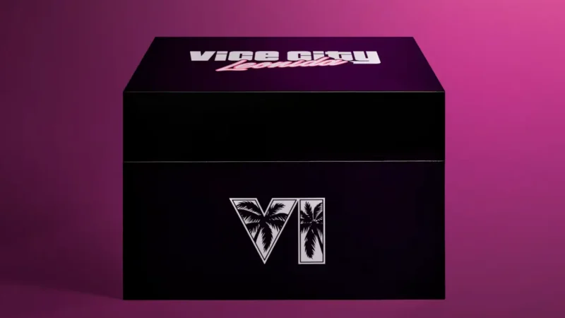 Scatola da collezione GTA 6 Vice City Collection, chiusa, con il logo VI