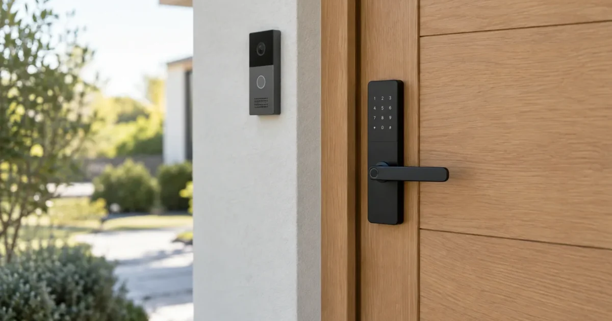 Serratura smart montata sulla porta di casa, uno degli accessori che LG preparerebbe con Apple